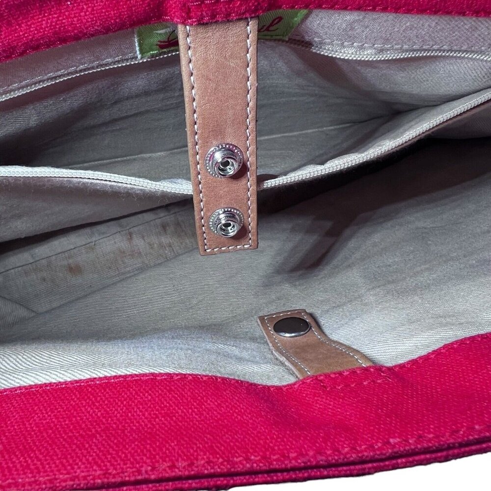 Fossil Coated Canvas Small Tote Bag Hand Bag Purse Pockets Orange Leather Straps - Picture 7 of 13